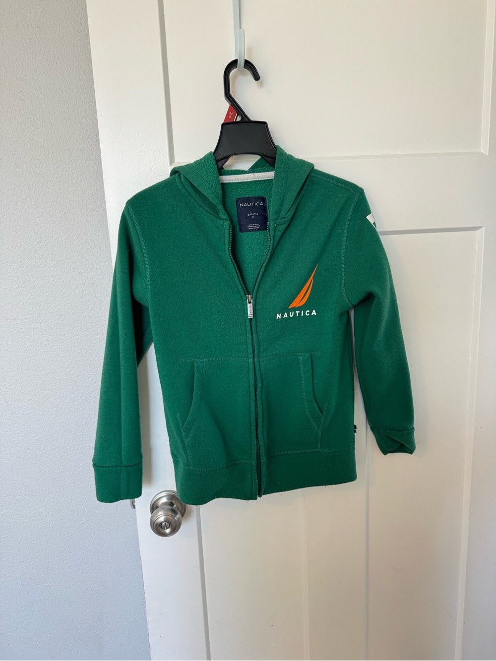 Nautica Green Zip-Up Hoodie with Orange Sail Accent